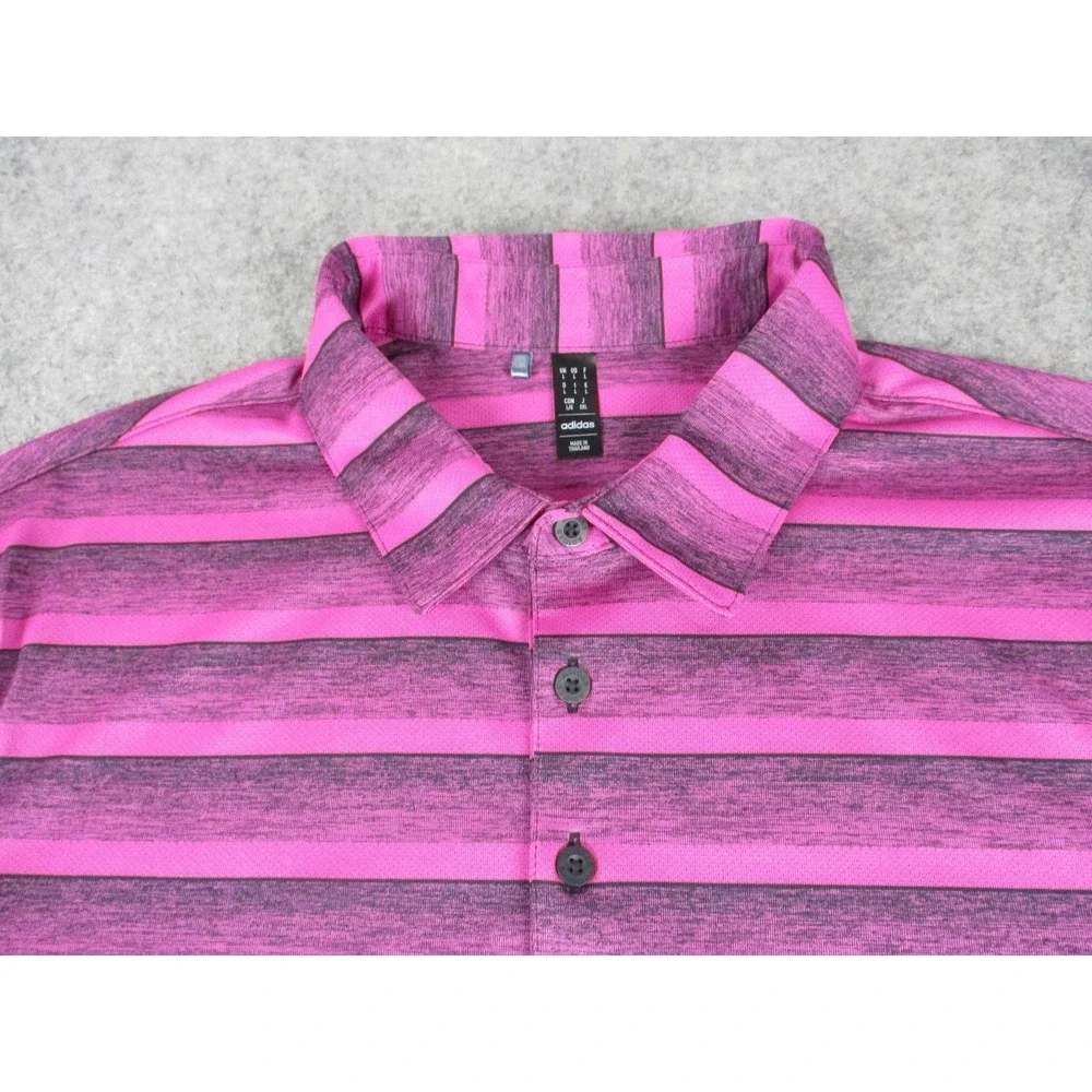 Adidas Polo Shirt Mens Large Pink Stripe Golf Performance Recycled Polyester